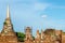 Time Lapse Landmark Old Temple Ruins of Buddha statues and pagoda in Wat Mahathat,Phra Nakhon Si Ayutthaya