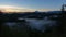 Time lapse of low moving fog over Sandy River with snow covered Mt. Hood from Jonsrud viewpoint at Sunrise