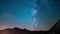 Time Lapse of the Milky way and the starry sky rotating over the majestic Italian French Alps in summertime.