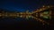 Time Lapse Movie of Downtown City Skyline of Portland Oregon Zooming Out on Willamette River with Hawthorne Bridge and Blue Hour