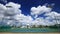 Time-lapse of outdoor empty tennis court with blue sky and cloud