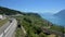 Time lapse over A9 highway through lavaux vineyard and lake Geneva. UNESCO world heritage site.