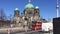 Time lapse pan shot of traffic at Berliner Dom in Berlin, Germany