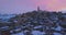 Time-lapse of panoramic view of typical stones Sassi di Matera and church of Matera 2019 with snow on the house, travel and