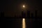 Time lapse of partial solar eclipse of the sun as viewed over Arabian gulf with reflection on the water. Some are seeing eclipse