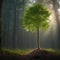 A time-lapse photograph of a seedling growing into a tall, mature tree in a forest4