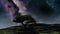 Time lapse purple night sky stars over the hill with tree