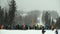 Time lapse of queue for the lift at the ski resort.