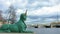 Time lapse sculpture of Sphinx at the Kamennoostrovsky bridge, on the Malaya Nevka Embankment. Symbol of Saint-Petersburg, Russia.