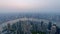Time lapse of shanghai bund, from sunset to night, modern city in air pollution, aerial view of bund skyline