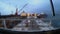 time lapse ship repair on shipyard daytime workers walk on deck cleaning cargo tanks