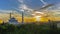 Time lapse. Sunrise at Federal Mosque, Kuala Lumpur with silhouette Kuala Lumpur city skyline.