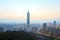 Time lapse of View of Taipei, Taiwan evening