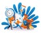 Time management with business deadline clock concept, vector illustration. Man woman person manager run near work timer