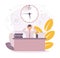 Time management illustration. Deadline. A man at the table clutching his head, on the table documents, papers, folders