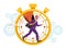 Time management man runs in stopwatch, deadline