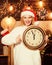 Time management. xmas mood. Woman wi clock. happy new year. christmas preparation. winter holidays. Its time for