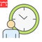 Time managment color line icon, person with clock and deadline, working hours vector icon, vector graphics, editable