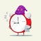The Time Mascot is holding a pillow. Isolated Vector Illustration
