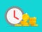 Time money concept vector icon flat cartoon, inflation idea, cash savings and clock watch timer, financial investment