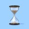 Time is money, hourglass with falling gold coins isolated on blue background. Glass clock, finance success, patience