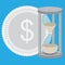 Time is money. Hourglass with silver coin vector