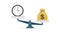 Time is money on scales icon. Money and time balance on scale. Motion graphics