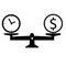 Time is money on scales icon. scale balance weighing money and time sign. flat style