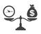 Time and money on scales icon. Time is Money. Dollar, time, scale icons - vector