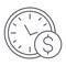 Time is money thin line icon, hour and finance, clock and dollar sign, vector graphics, a linear pattern on a white