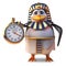 Time obsessed penguin pharaoh Tutankhamun using a stopwatch, 3d illustration