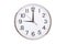 Time punctual second minute hour. Large wall clock on white background.