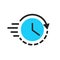 Time symbol icon. Dial with pointers and curved speed arrow