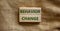 Time to behavior change symbol. Wooden blocks with words `behavior change`. Beautiful canvas background. Copy space. Business,