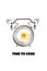 Time to cook. Breakfast time. Flour and egg in a white bowl and painted alarm clock. Concept. Illustration