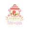 Time to cook studio logo design, kitchen emblem can be used for culinary class, course, school hand drawn vector