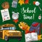 Time to school lettering, stationery supplies, bus