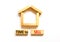 Time to sell house symbol. Concept words `Time to sell` on wooden blocks near miniature house. Beautiful white background, copy