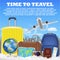 Time to travel with airplane suitcase luggage bag