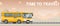 Time to travel. Flat vector yellow bus goes on the highway in the desert.