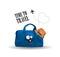 Time to travel. Funny cheerful bag on a white background. Suitcase character. Travel concept