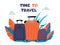 Time to Travel Motivational Title. Travel banner with cartoon suitcases and a flying paper airplane. Vector Illustration in Flat D