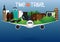 Time To Travel Sale Poster for Advertisement with Travelling 3D Realistic Items Such as, Camera, Sunglasses, Passport, Compass,