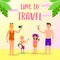 Time to Travel Square Banner. Happy Family Leisure
