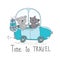 Time to travel vector card with cute teddi bear in the car. vector print