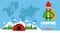 Time to travel. Winter camping concept design flat banner