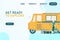 Time to travelling homepage template. Van with suitcases, bags illustration. Summer vibe.