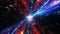 Time travel jump in red blue hyper space burst warp.Hyper Tunnel or Wormhole