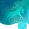 Time year - winter. Brightly glowing vector illustration of a galloping horse. Juicy blue aquamarine background. Design