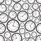 Time zones black and white clock seamless pattern